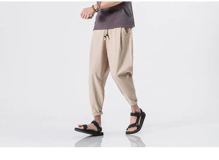 Cotton Joggers Men Solid Men's Harem Pants Summer Fitness/Casual Cropped Pants Men's Trousers Streetwear Slim Male Pants