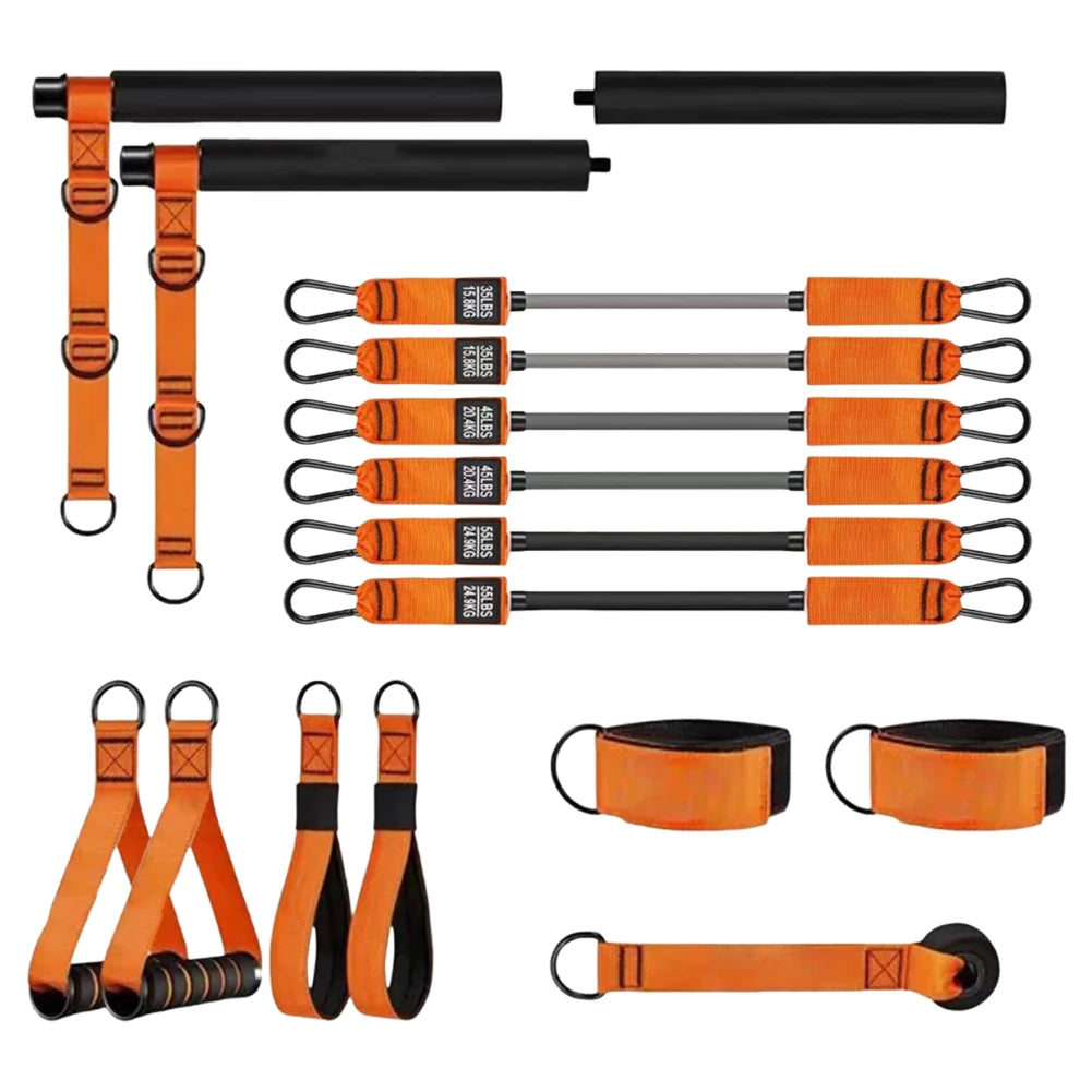 Pilates Bar Kit with Resistance Bands Pilates Workout Equipment/Portable Yoga Pilates Stick Home Gym Strength Training Equipment