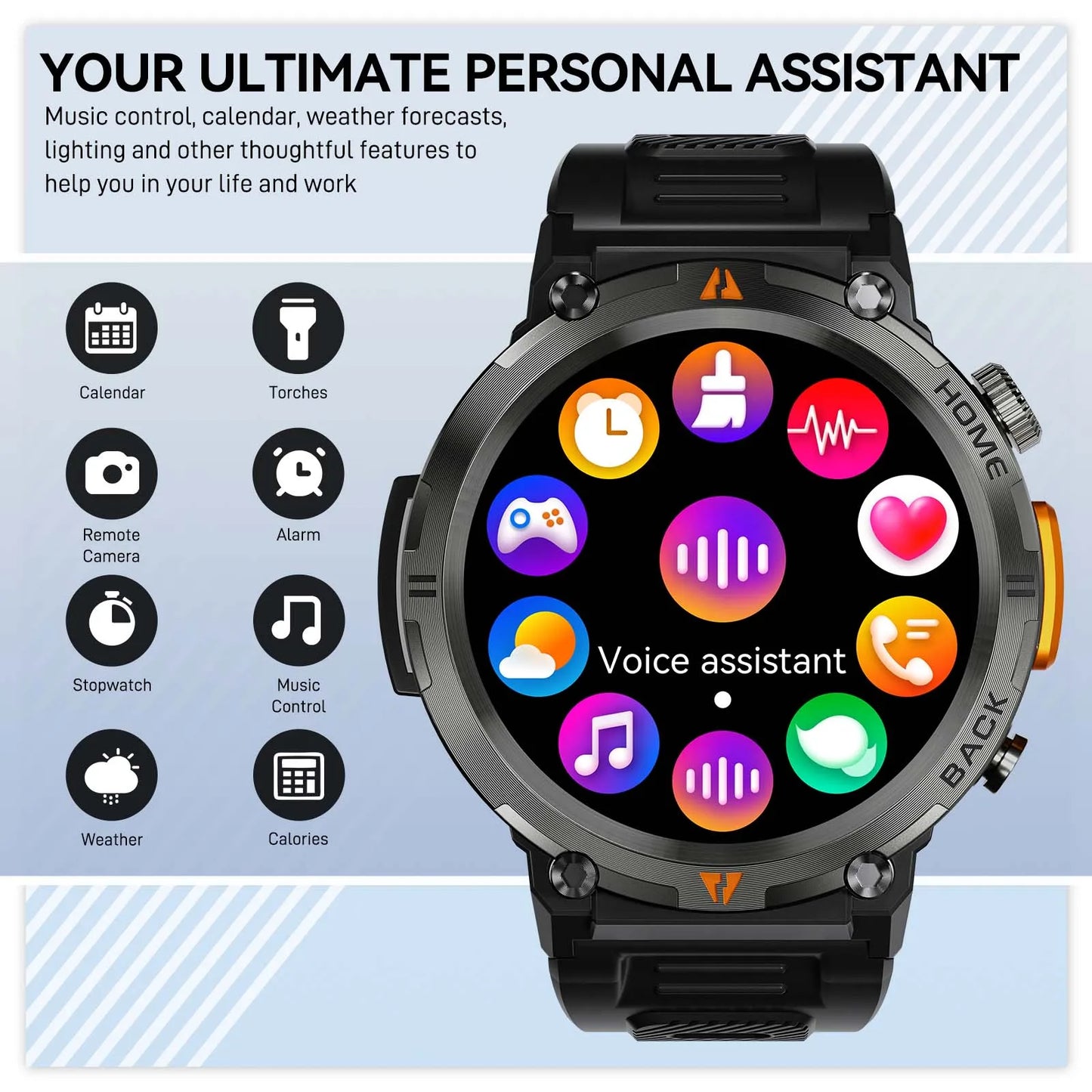 EIGIIS KE3 Bluetooth Call Smart Watch Full Touch Screen/Health Monitor Clock With Flashlight Smart Watch For IOS Android