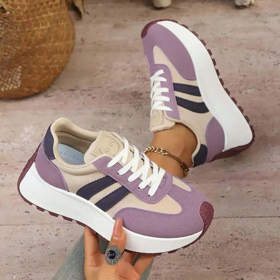 Women 3 Stripes Retro Platform Sneakers Lightweight Walking Shoes Suede Patchwork Low Top Lace Up Athletic Trainers