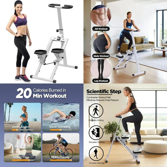 Adjustable Height Stair Stepper with Ergonomic Handlebars/Smooth Dual Hydraulic System, and Advanced Fitness Tracking