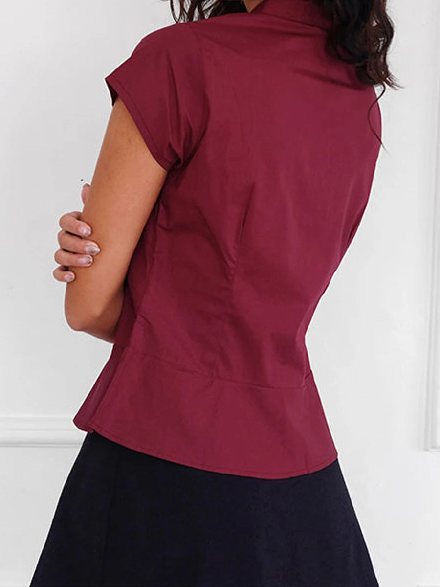 Women s Casual V-Neck T-Shirt Loose Fit Short Sleeve Solid Color/Button Down Pleated Blouse Summer Tops for Ladies