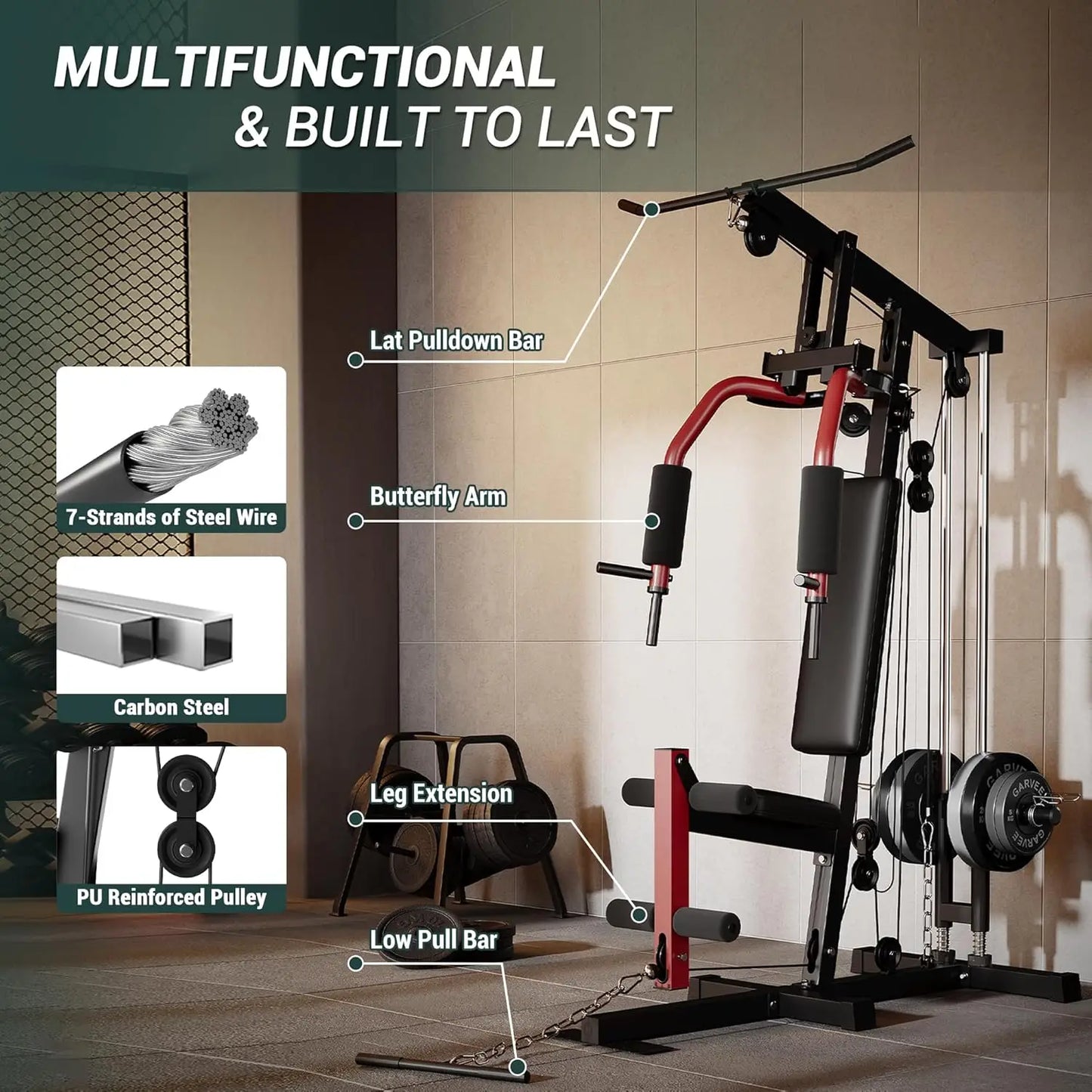 Home Gym Machine Full Body Workout Equipment with Pulley System/Leg Press Support for Strength Training Workout Station