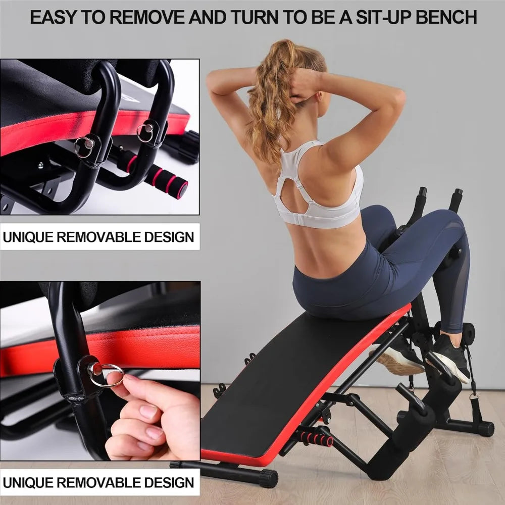 Abs workout machine, core abs workout equipment/adjustable sit-ups, collapsible, resistance band and LCD display