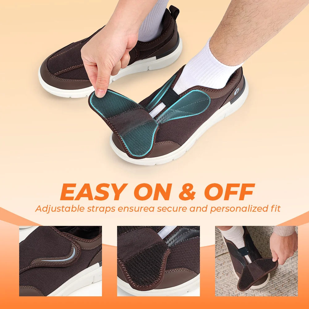 FitVille Men's Diabetic Shoes Extra Wide for Elder Orthopedics Feet Swollen/Adjustable Walking Shoe Elderly Foot Pain Relief