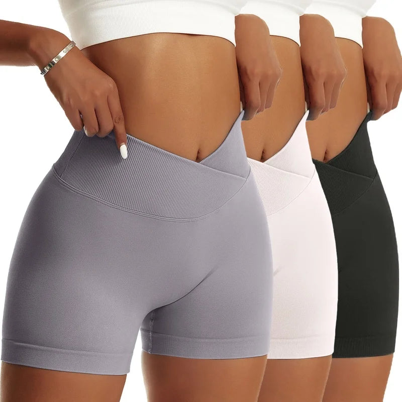 3 Pieces Women Solid Peach Hip Sports Pants High Elastic/Breathable Running Biker High Waist Yoga Scrunch Shorts for Women