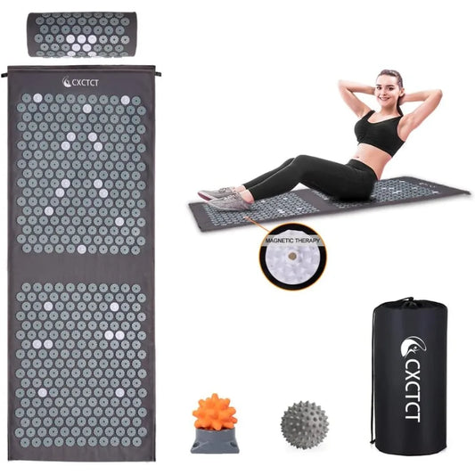 Extra Long Yoga Acupressure Mat Set for Back and Neck Pain Relief/Large Magnetic Acupressure Body Mat with Pillow