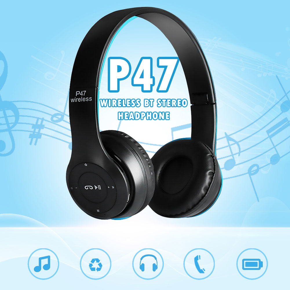 P47 Wireless Bluetooth Headset Over Ear/Earphone Built-in Mic Folding Earbuds Stereo