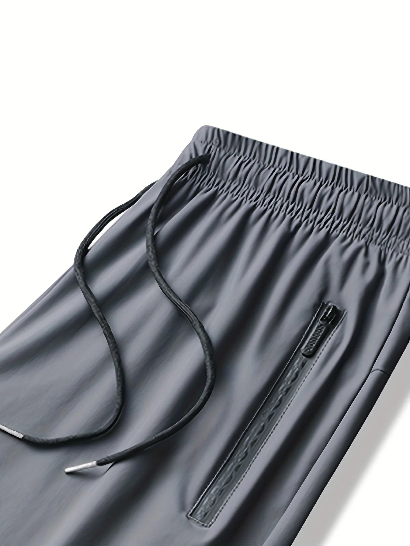 Men's Waist Drawstring Quick-drying High Elasticity Solid Color/Sports Training Outdoor Long Pants With Zipper Pockets
