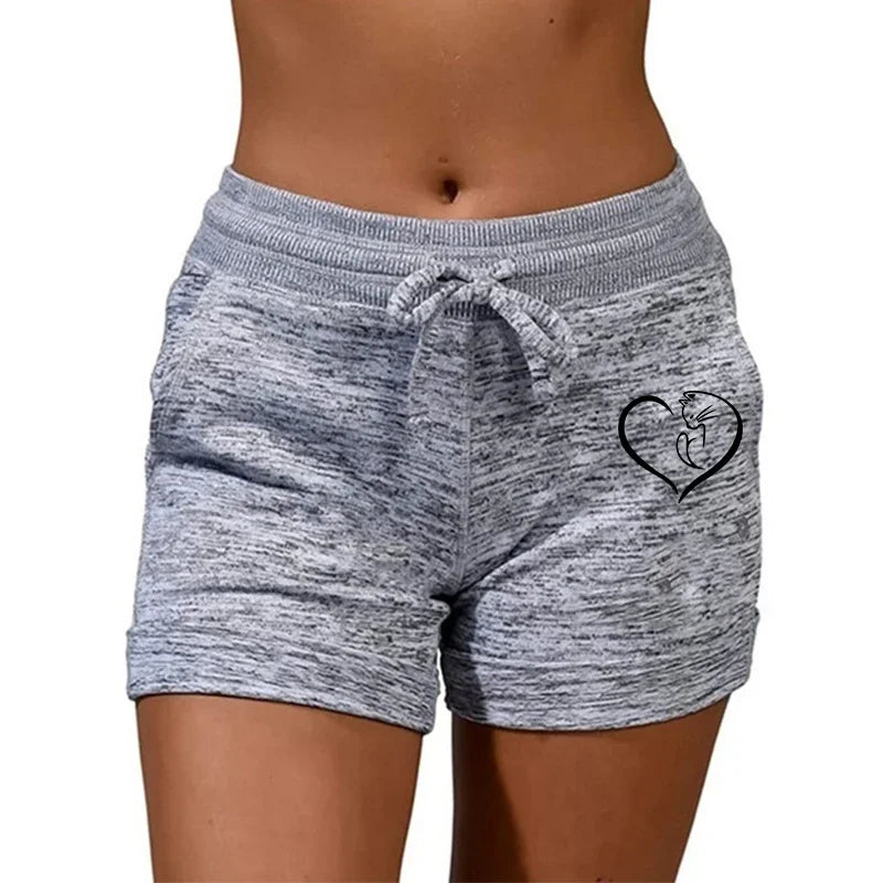 Summer Women's Shorts Printing Elastic High Waist Casual/Sport Fitness Running Oversize Female Sweat Shorts
