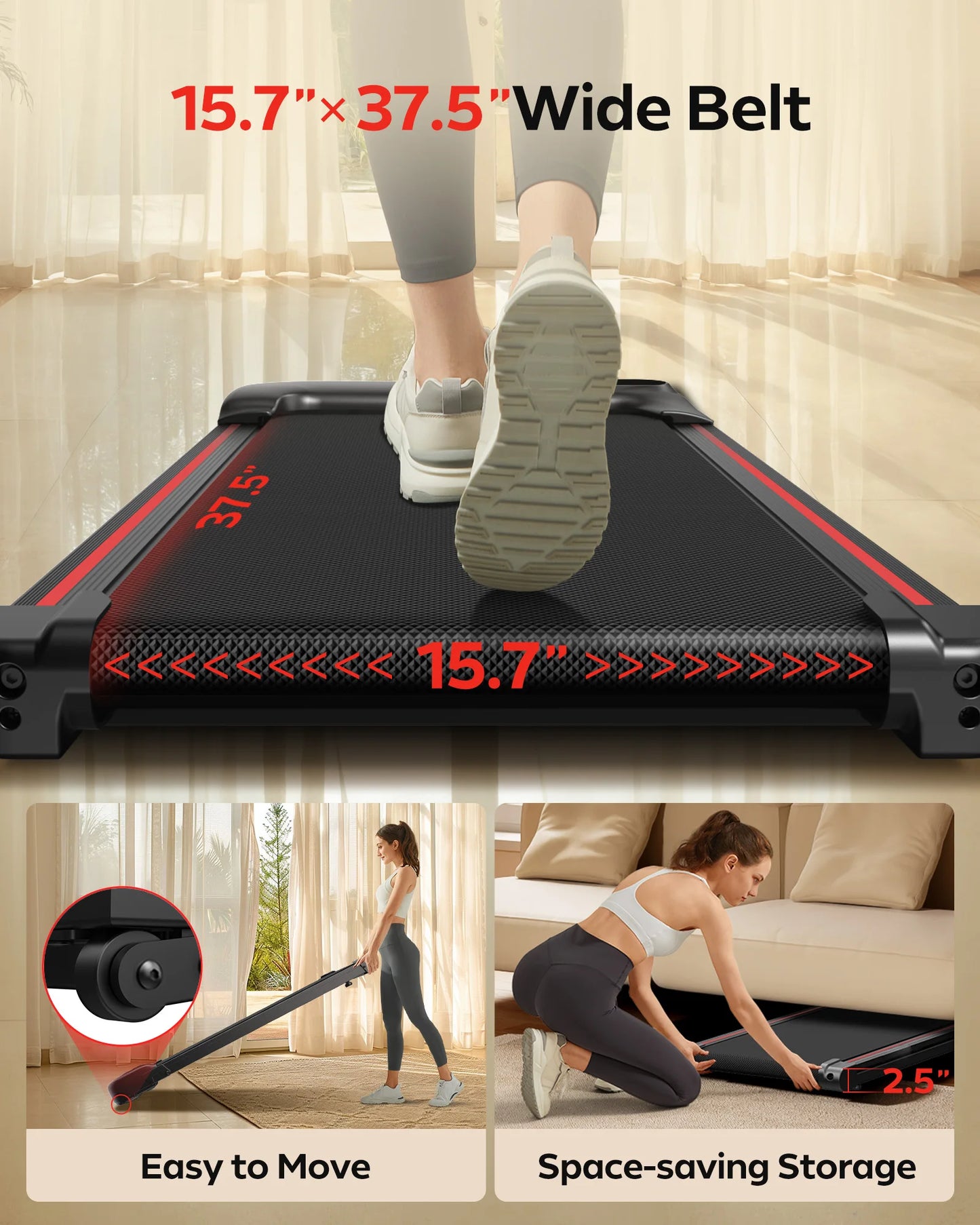 2.5 HP Incline Under-Desk Treadmill/Triple Knee Protection with App and Remote Controls