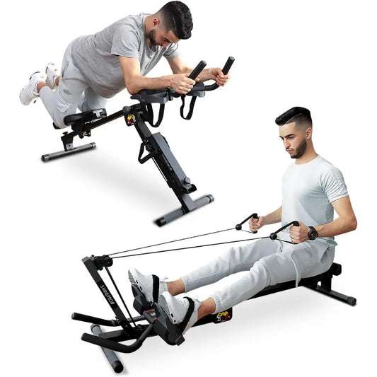 3 in 1 Foldable Rowing Machine, AB Machine with 3 Level Angle & Led Monitor/Multi-Functional Rower Fitness Equipment Home Gym