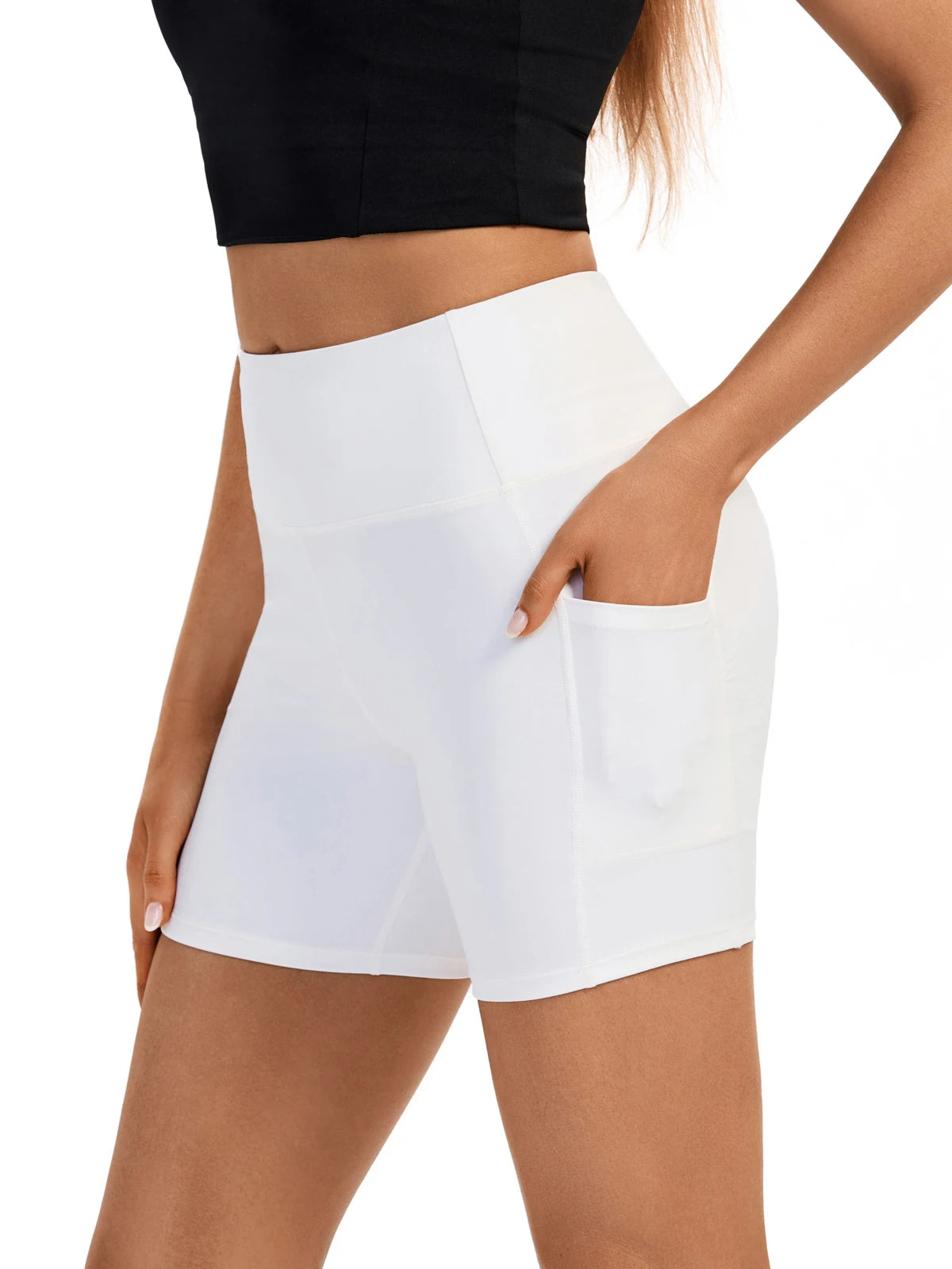 Women's S High Waist Shorts with Pocket Gym Yoga Exercise Running/Riding Tights Sweat-Absorbent Breathable Shorts