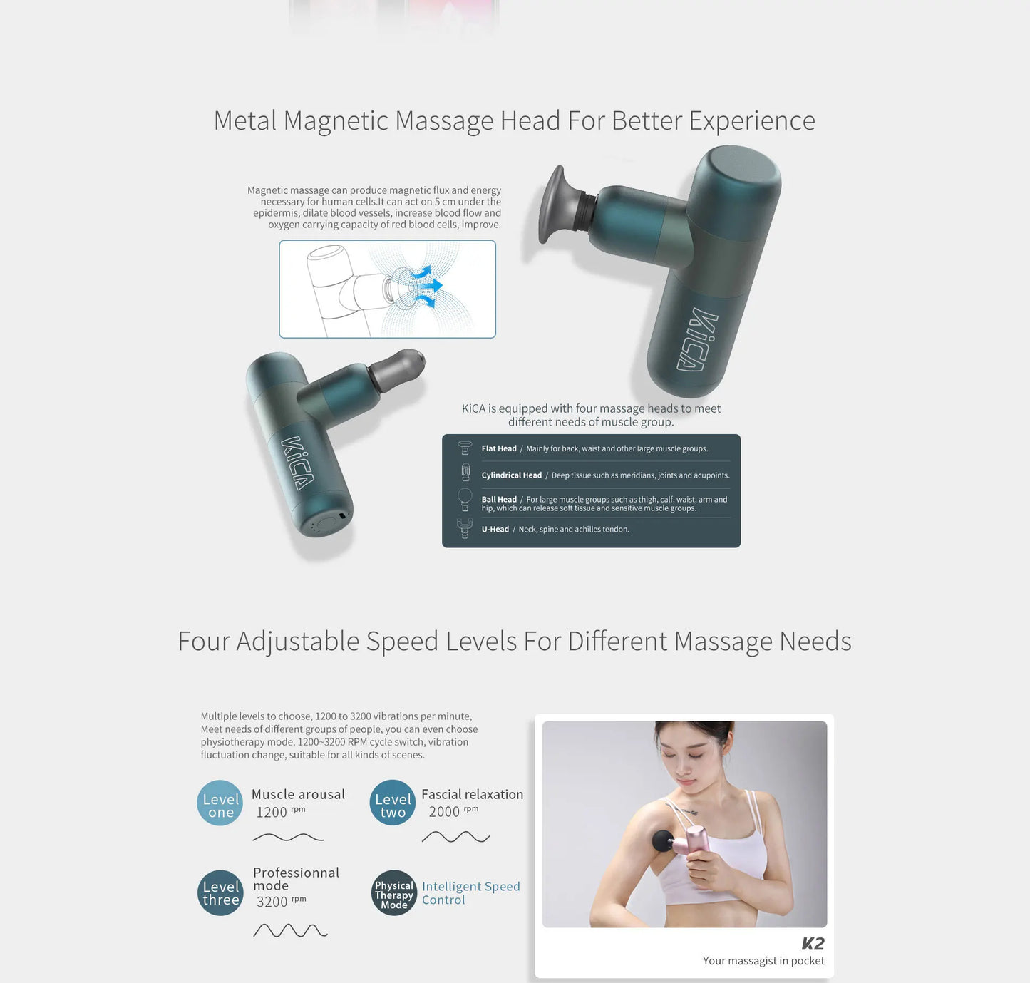 KICA Portable Smart Fascia Gun Electric Mini Body Massager/Professional Fitness Muscle Gun for Sport Slimming Pain Relief