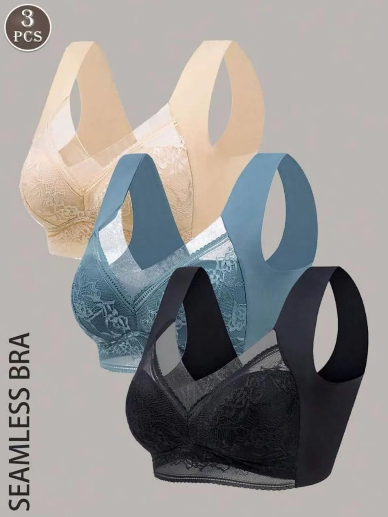 3-piece seamless lace bra set for women, wireless sports bra, push up bra/chest bra women's bra women's wireless bra