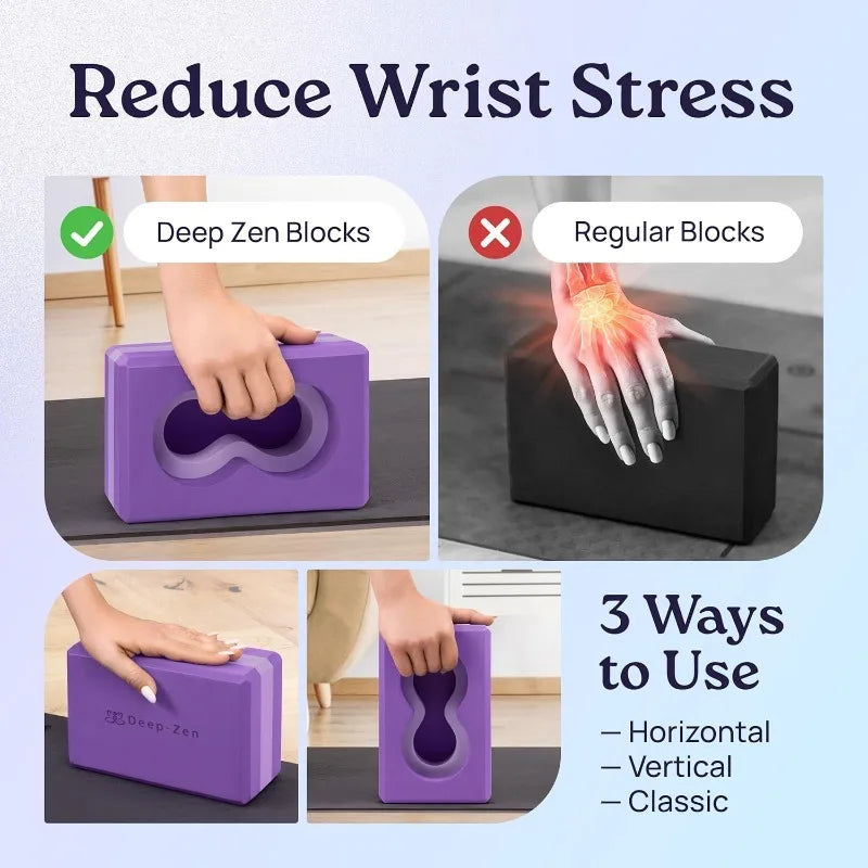 Deep-Zen® Yoga Blocks Wrist Support; Yoga Blocks 2 Pack with Knee Pads/and Strap to Put Less Weight on Wrists Durable