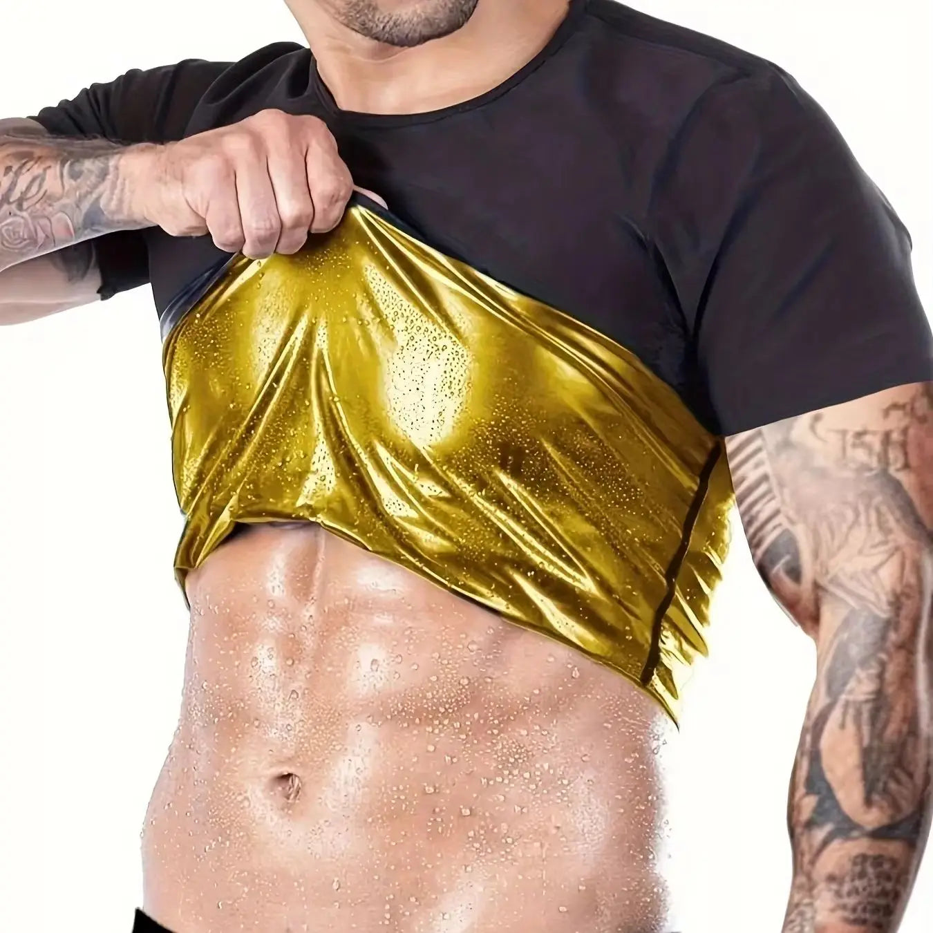 Pop Closets Sauna Shirt for Men Sweat Suit Short Sleeve Compression T-Shirt/Weight Loss Body Shaper Shirts for Workout Sports