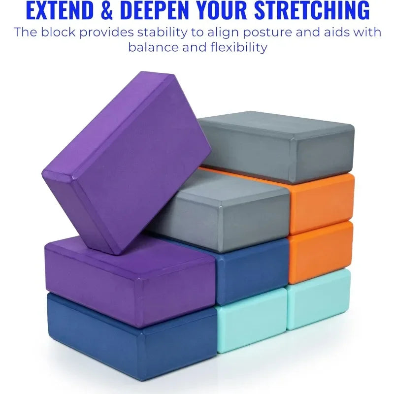 Hello Fit 3" Yoga Block 20 Pack Bulk EVA Foam Yoga Blocks/Firm and Supportive Yoga Brick Balance Foam, 3" x 6" x 9",Assorted