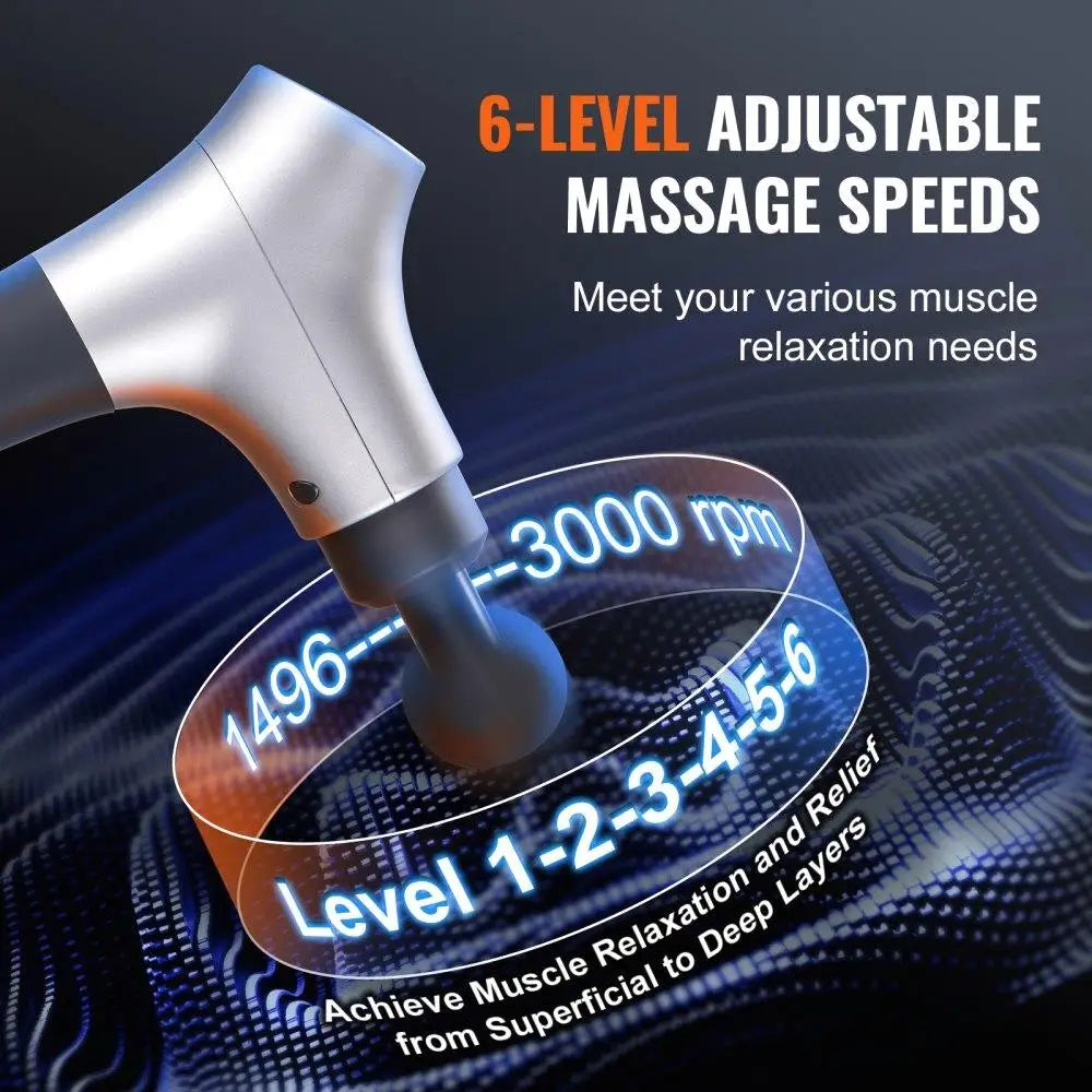 Deep Tissue Massage Percussion Muscle Massager for athletes/6 Levels 4 Massage Heads 12V 2500mAh Handheld Electric