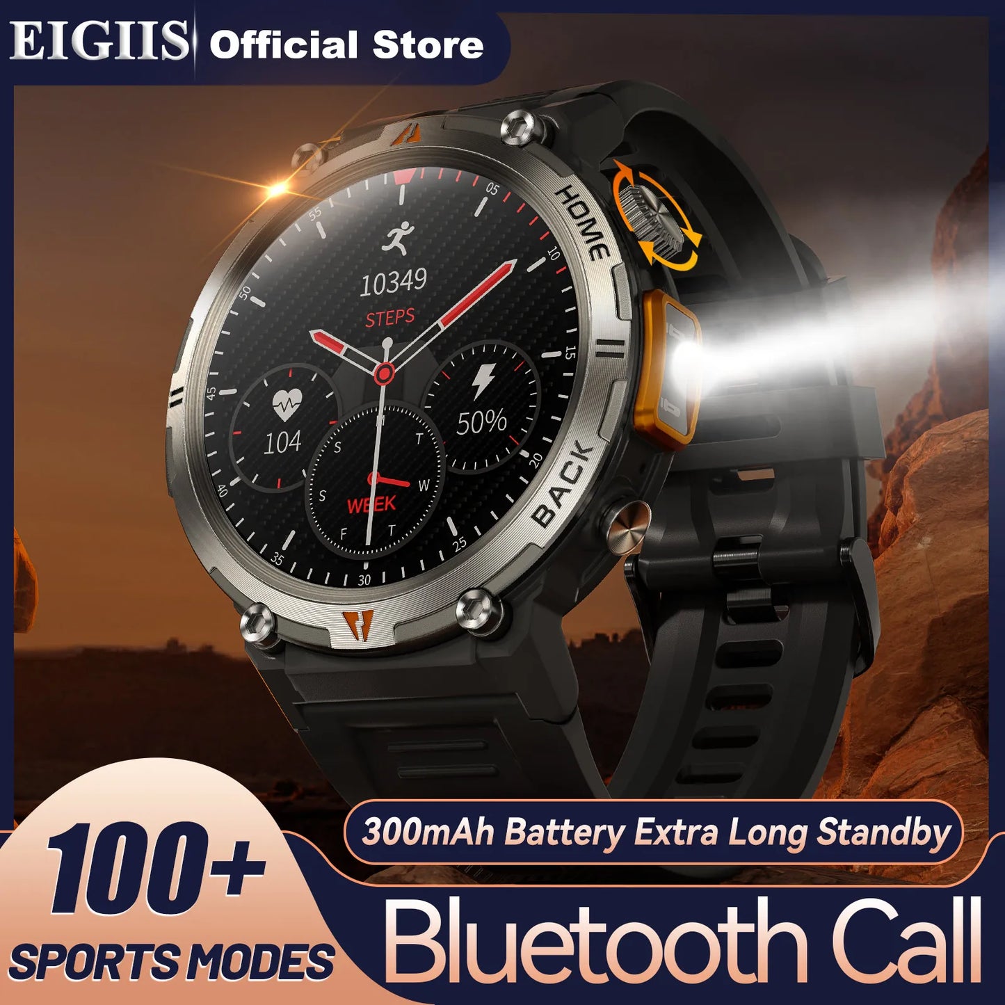 EIGIIS KE3 Bluetooth Call Smart Watch Full Touch Screen/Health Monitor Clock With Flashlight Smart Watch For IOS Android