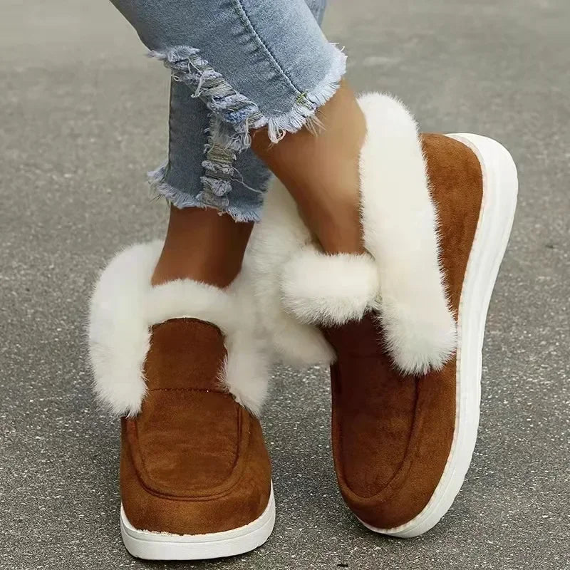 New Ladies Slip on Comfortable Ankle Boots Women Winter Warm/Plush Fur Snow Boots Suede Shoes Female Footwear Boots