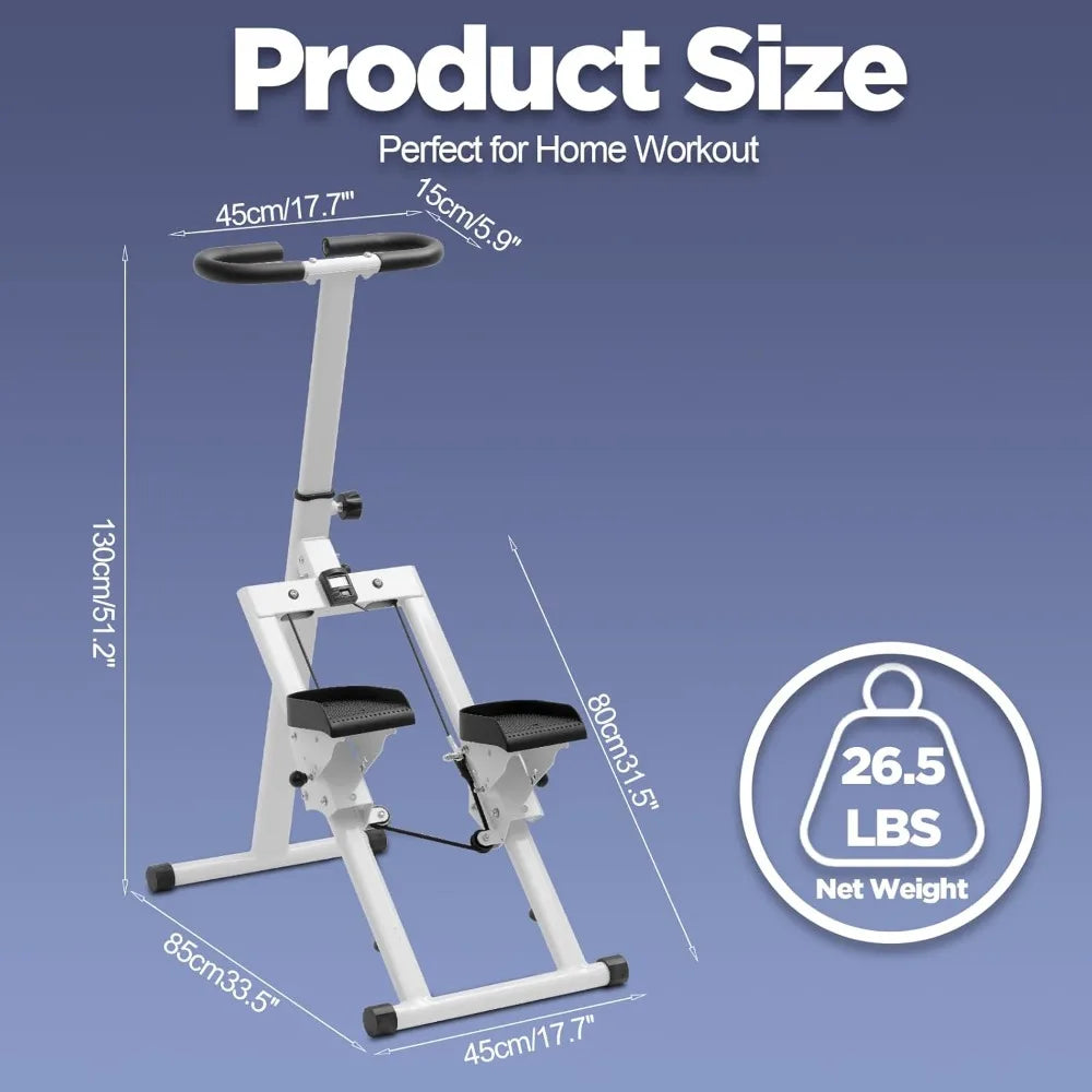 Adjustable Height Stair Stepper with Ergonomic Handlebars/Smooth Dual Hydraulic System, and Advanced Fitness Tracking