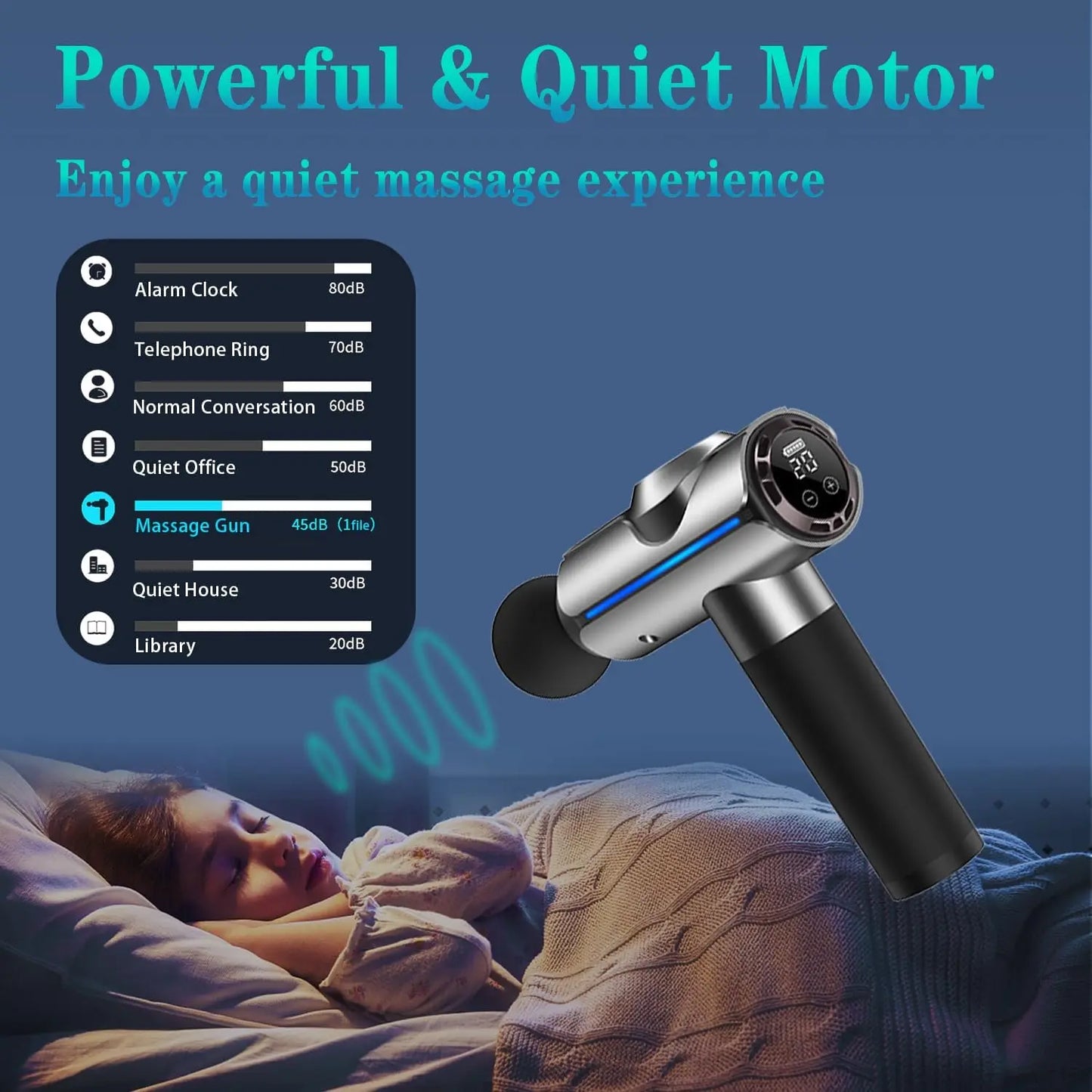 Christmas Gift for Women/Men Percussion Massage Gun/with 20 Speeds, LED Screen, Carry Case Silver