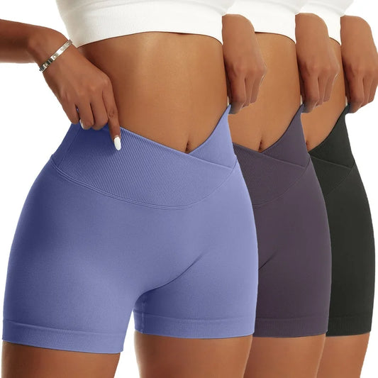 3 Pieces Women Solid Peach Hip Sports Pants High Elastic/Breathable Running Biker High Waist Yoga Scrunch Shorts for Women