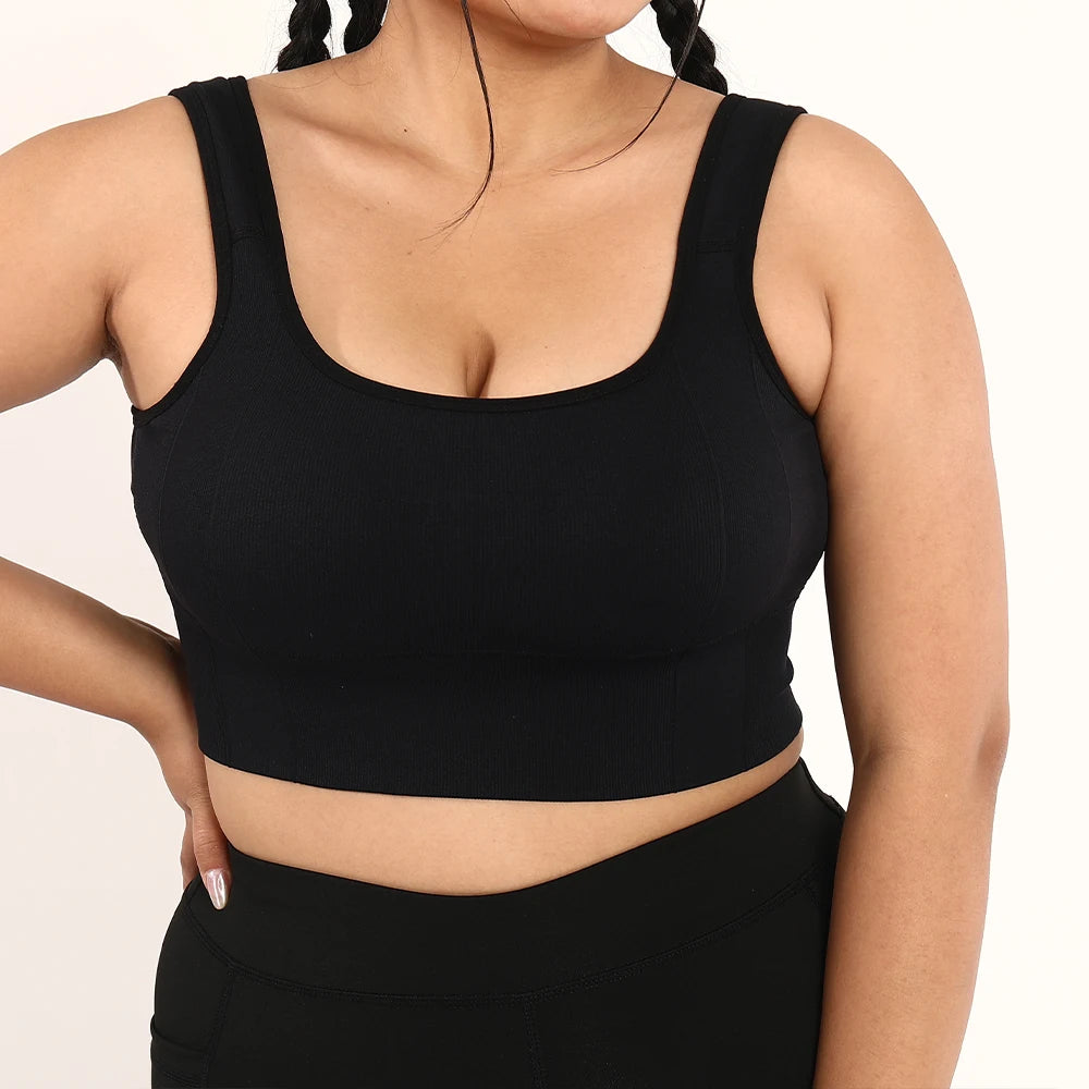 Plus Size Women Screw Thread Seamless Sports Bra Yoga Crop Top/Fitness Running Solid Gym Tank Tops Women