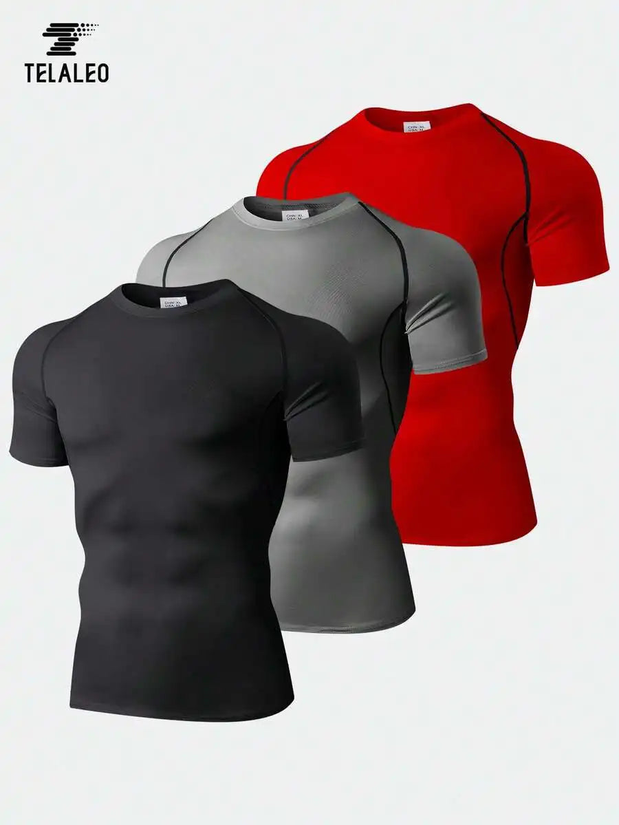 3-Pack Men's Compression Short Sleeve T-Shirts/Breathable & Moisture-Wicking for Fitness