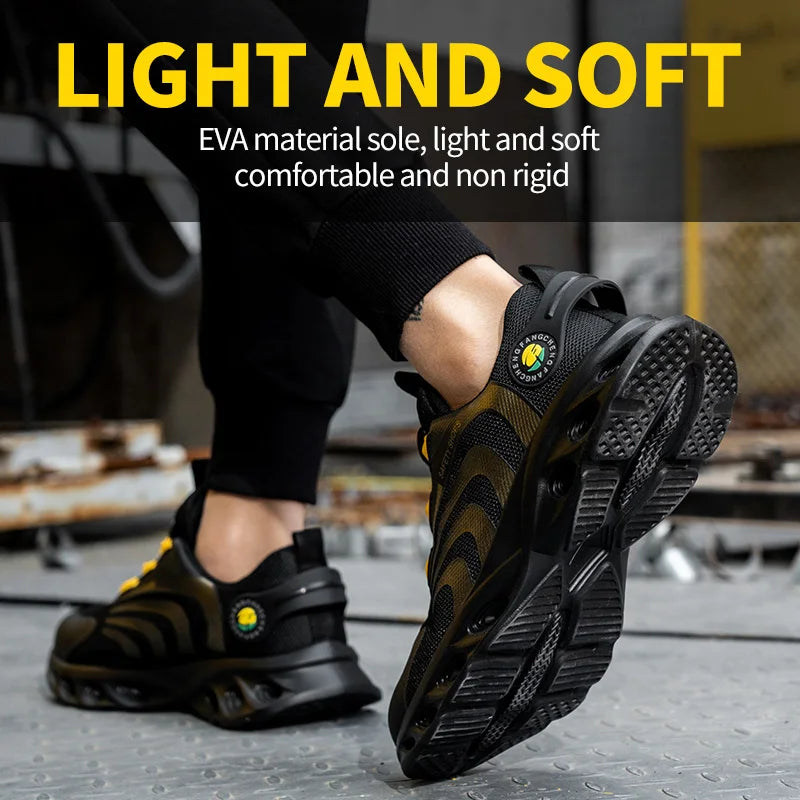 Lace-free, breathable, lightweight and comfortable/anti-smashing and anti-puncture safety shoes