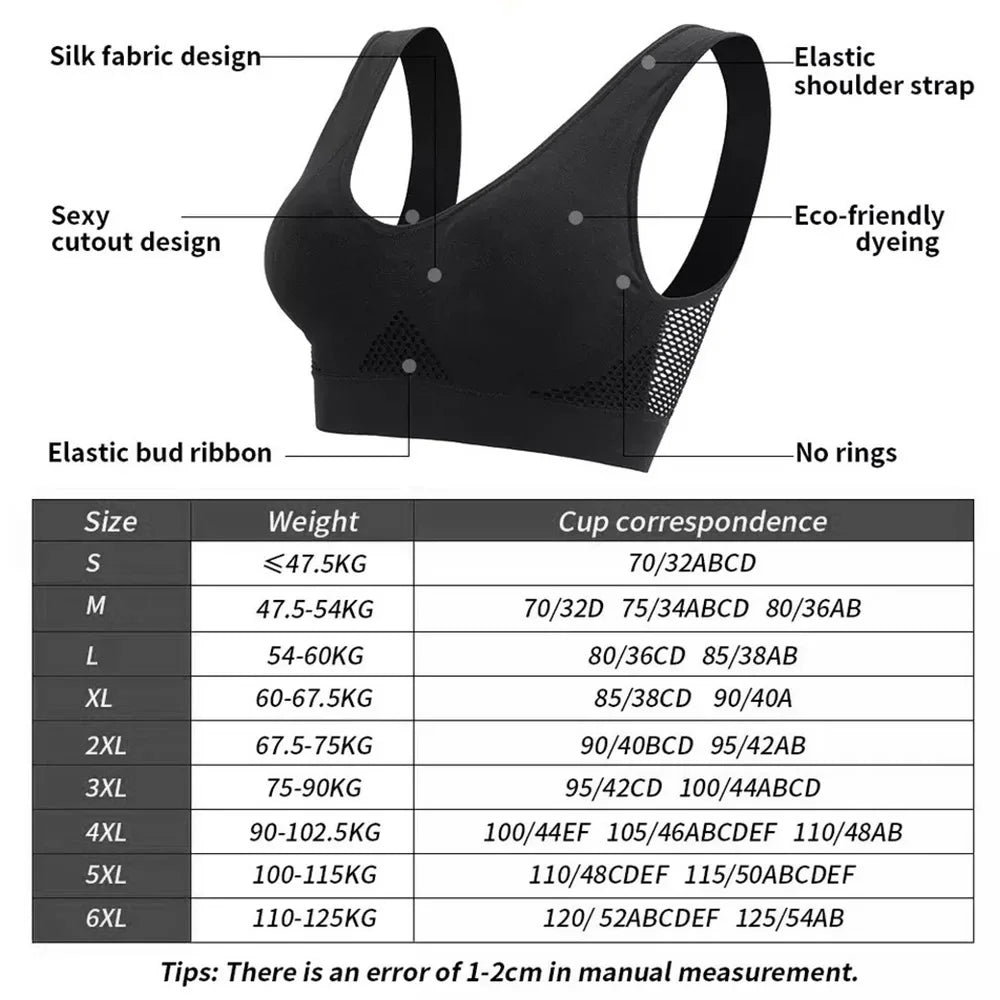 Seamless Mesh Women Sports Bras Fitness Gym Running Underwear Shockproof Bra/Wireless 6XL Plus Size Crop Top Breathable Yoga Bra