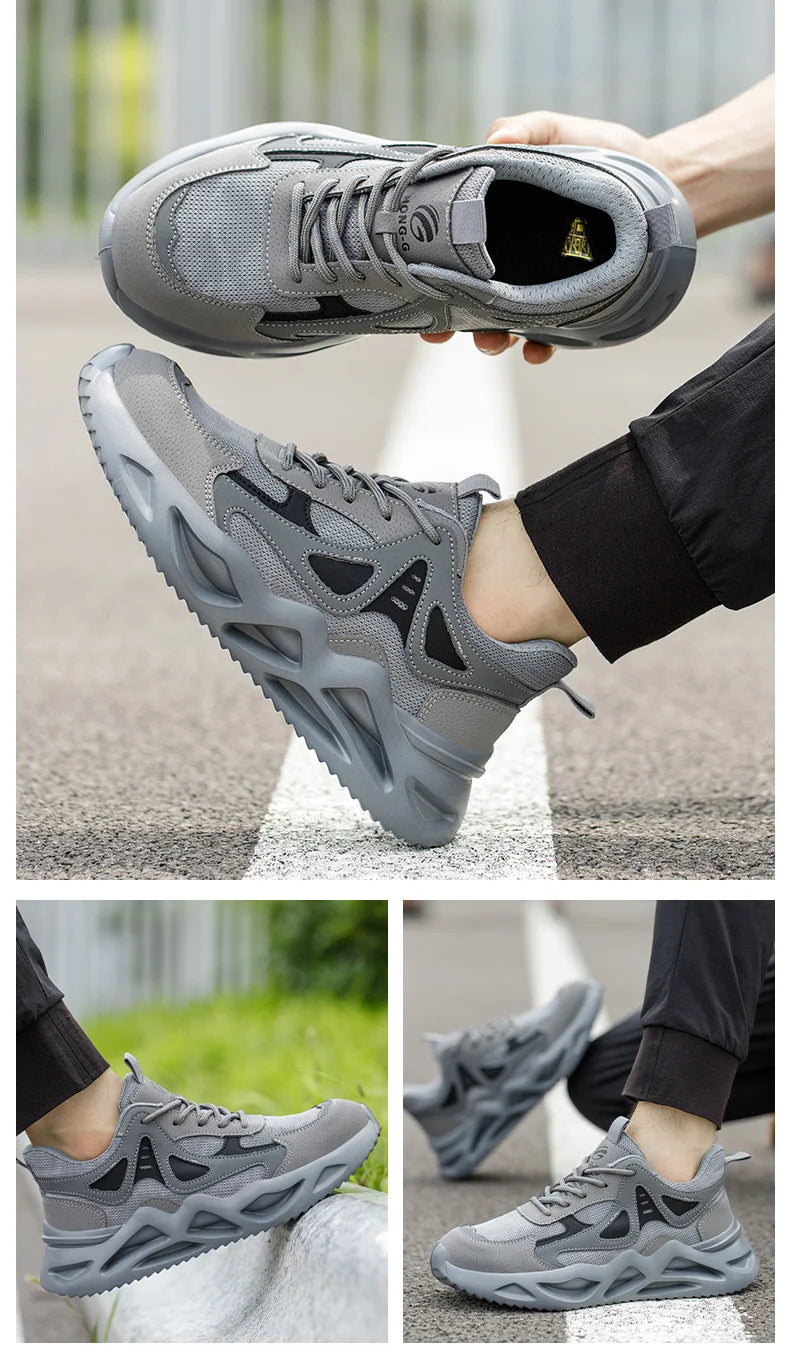 Breathable Steel Toe Sneakers for Men Lightweight Safety Shoes/Anti-smash Anti-puncture Work Sneakers Adjustable Shoes