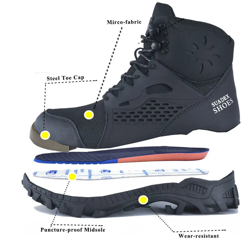 SUADEX S1 Safety Boots Men Work Shoes/Anti-Smashing Steel Toe Work Safety Shoes Male Boots