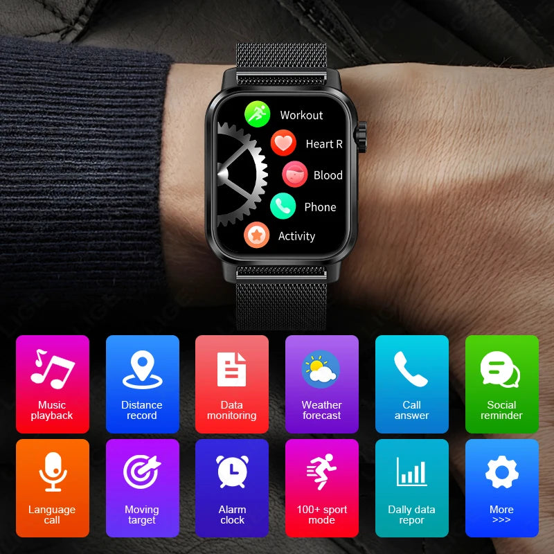 LIGE New Smart Watch 1.85''HD Screen Men Watches 3D Dial Bluetooth Call/Sport Fitness Tracker Men Smartwatch With LED Flashlight