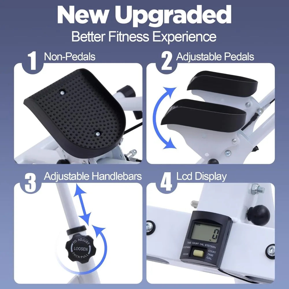 Adjustable Height Stair Stepper with Ergonomic Handlebars/Smooth Dual Hydraulic System, and Advanced Fitness Tracking