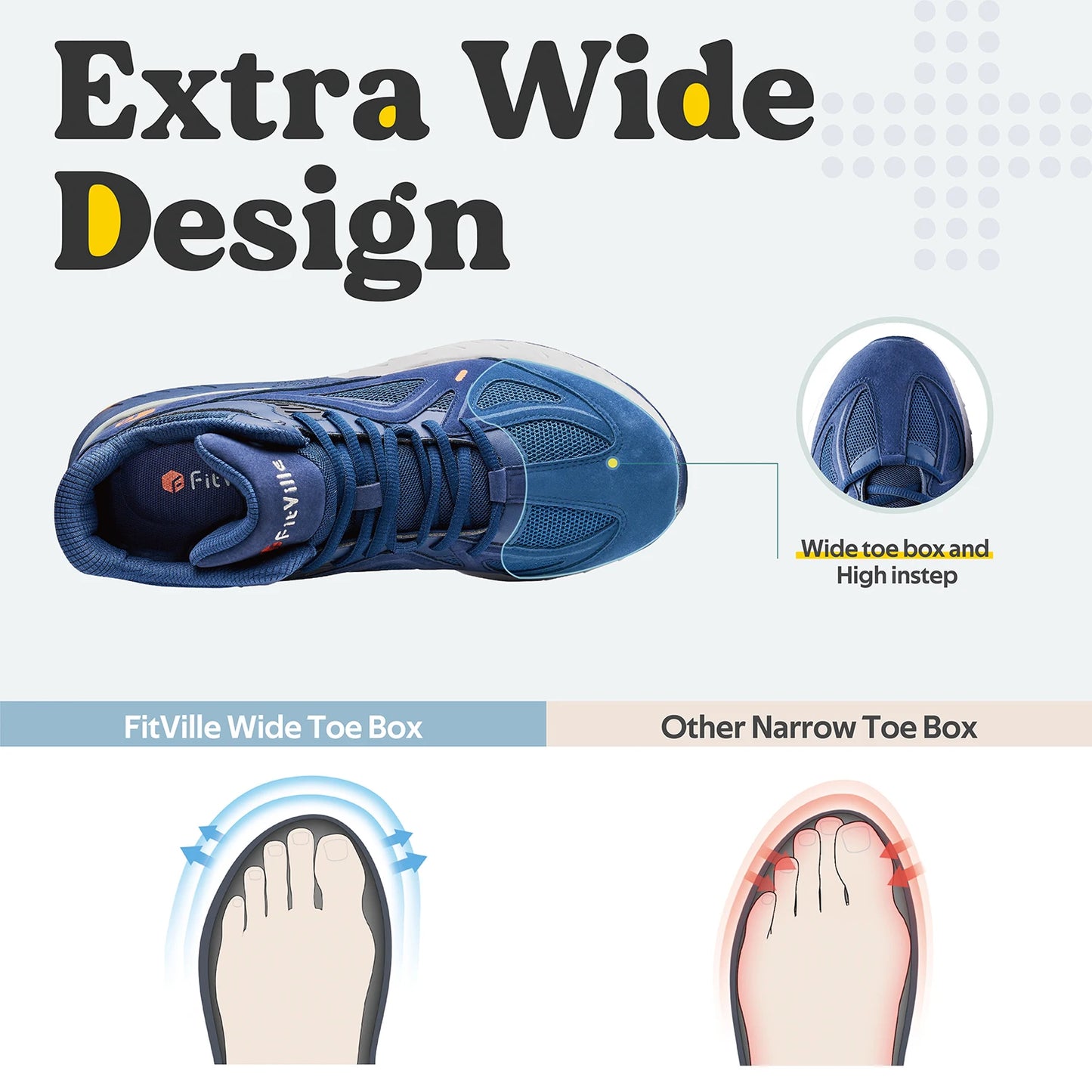 FitVille Men's High-Top Basketball Shoes Widened Lightweight Casual Sneakers/Breathable For Male Swollen Feet Relieve Pain