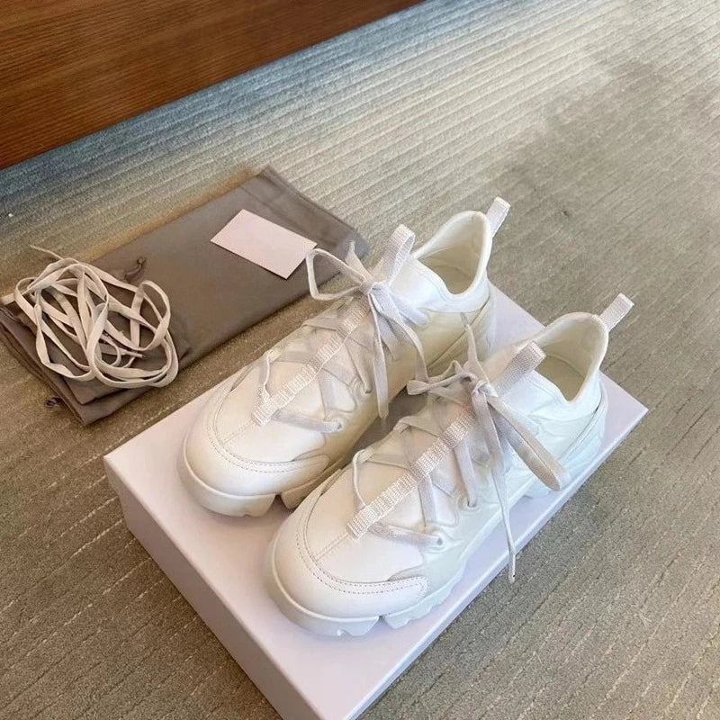 2026 New D-style Multi Color Shoes Women Genuine Leather Round Toe/Lace Up Platform Height Increasing Casual Sports Sneakers