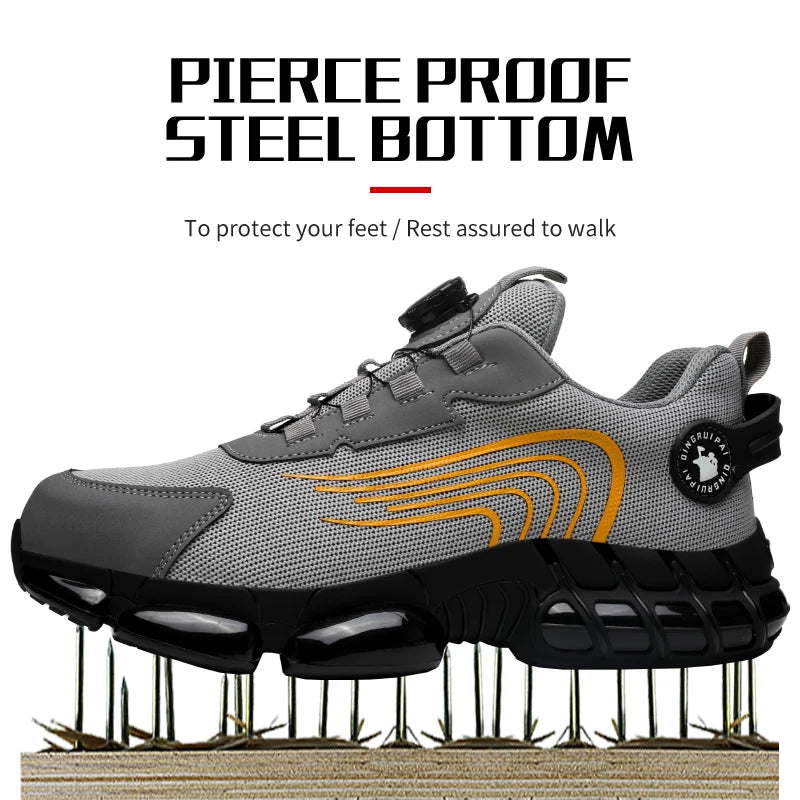 Steel toe cap, non-lacing, anti-impact/and anti-puncture casual work shoes