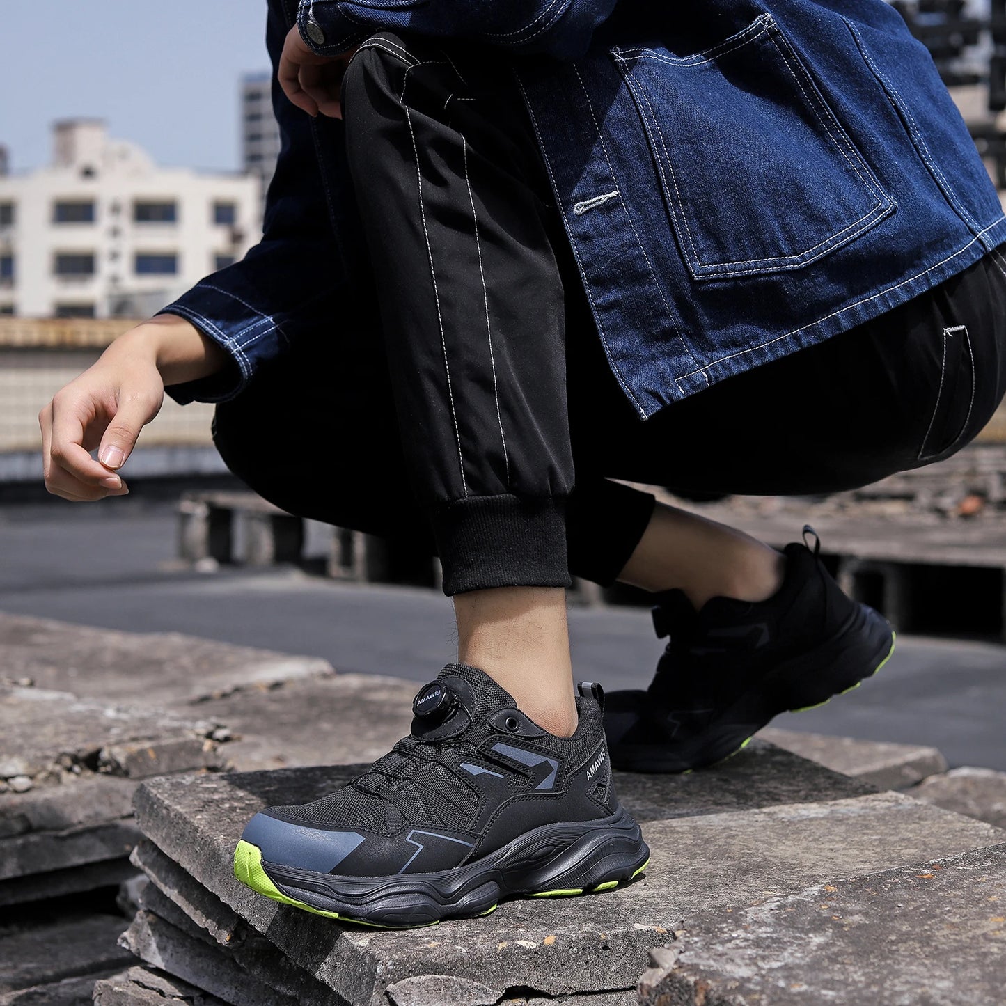 Rotating Button Steel Toe Safety Shoes for Men Lightweight/Work Sneakers Puncture Proof Work Shoes Construction Safety