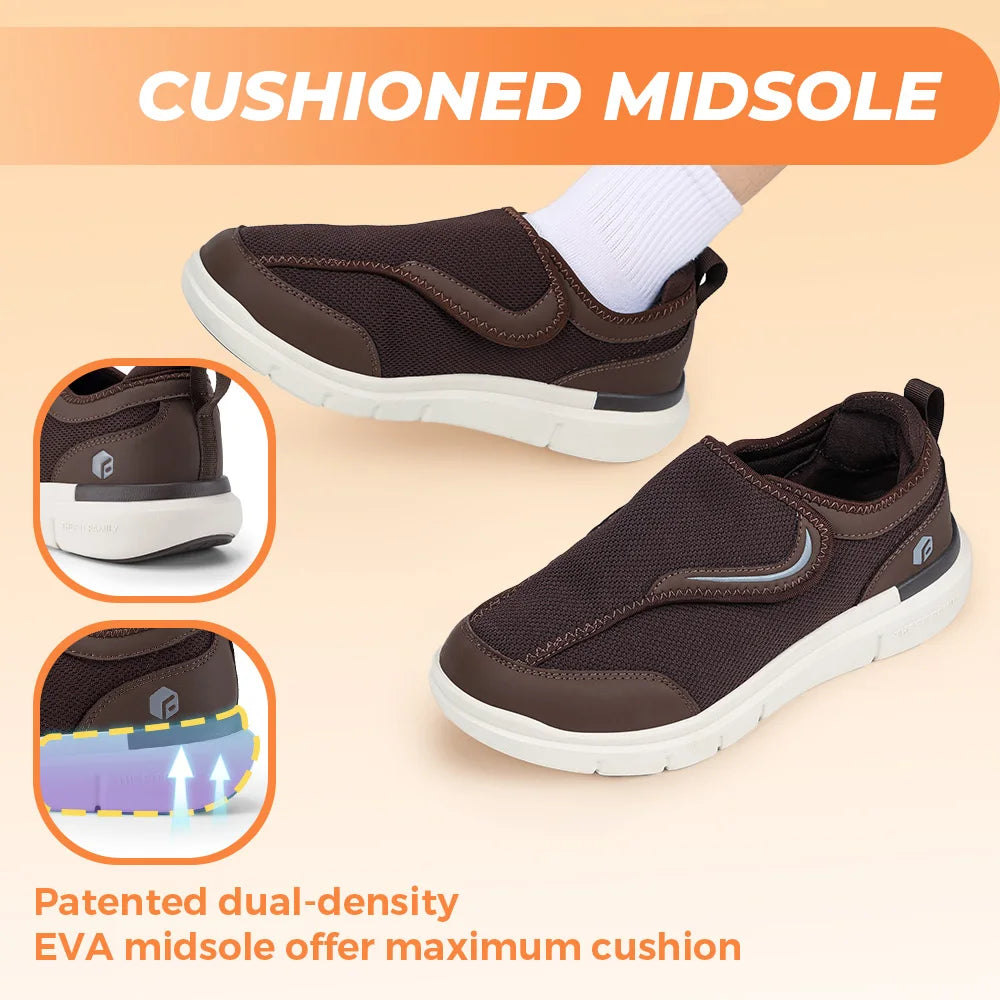 FitVille Men's Diabetic Shoes Extra Wide for Elder Orthopedics Feet Swollen/Adjustable Walking Shoe Elderly Foot Pain Relief