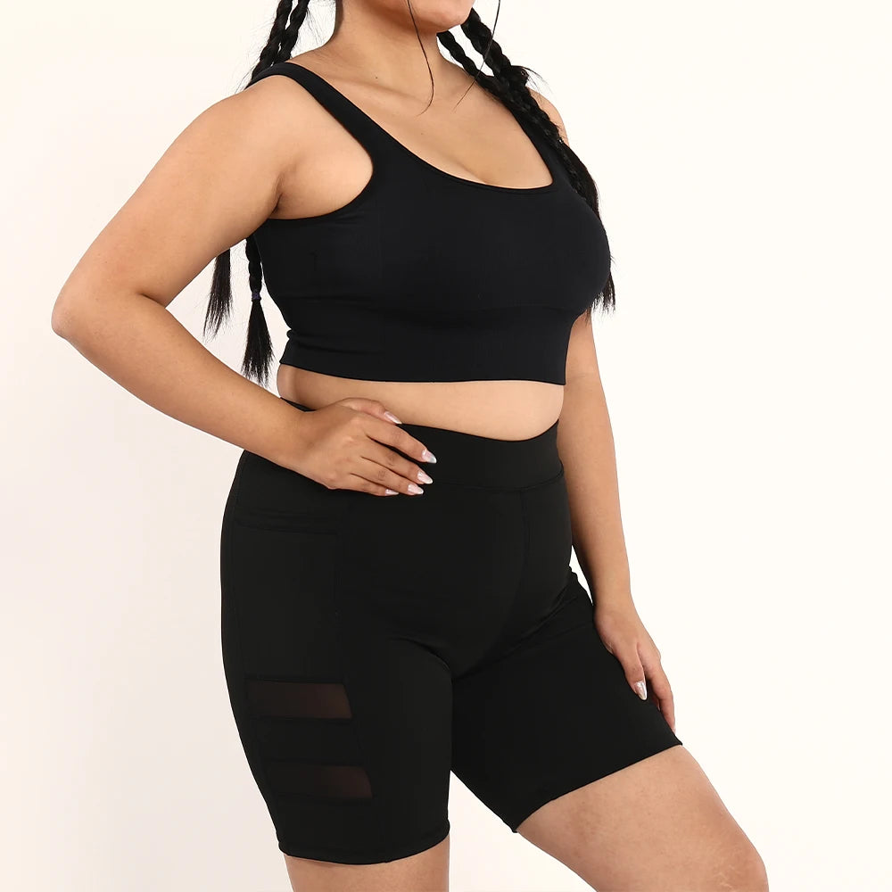 Plus Size Women Screw Thread Seamless Sports Bra Yoga Crop Top/Fitness Running Solid Gym Tank Tops Women