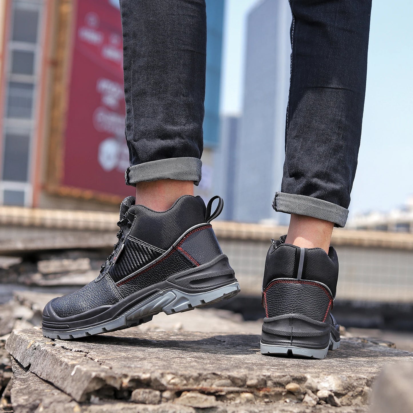 Steel Toe Shoes watperpoof work shoes Men Anti-puncture/Steel Toe Non Slip Work Outdoor Male Boots