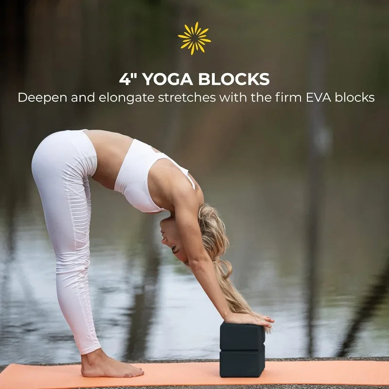 Sunshine Yoga 6-Pack Restorative Kit/1 Bolster (24" 12" 6"), 2 Blocks (4" 6" 9"),1 6ft D-Ring Strap