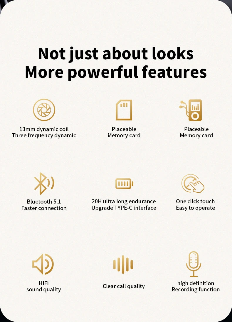 MZYMI S09 Wireless Earphone Bluetooth5.4 Active Noise Cancelling/ Touch Control Headphone Support TF Card In Ear Earbud With Mic