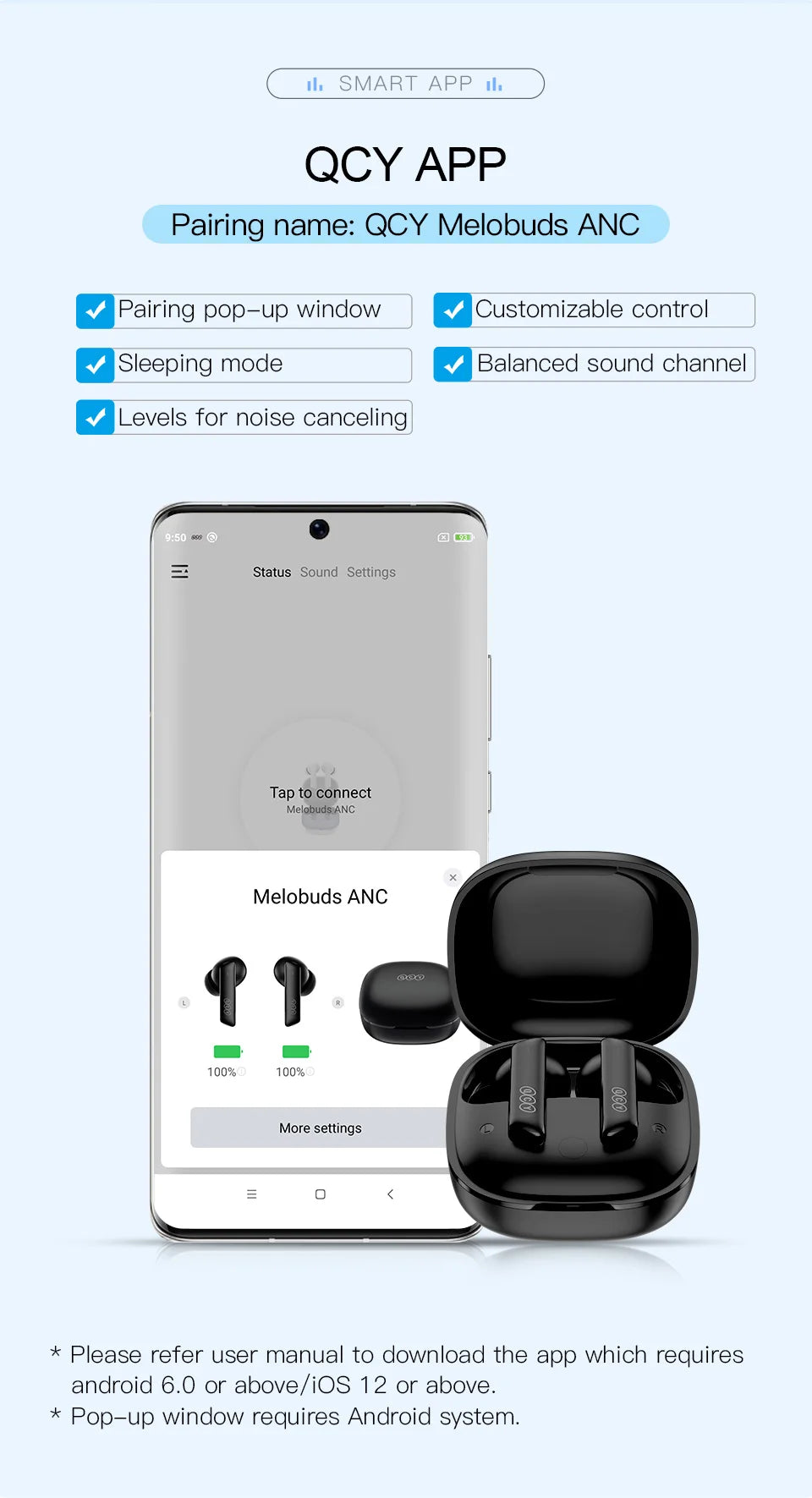 QCY HT05 ANC Wireless Earphones 40dB Active Noise Cancelling Bluetooth/5.2 Headphones 6 Mic ENC HD Call Headset TWS Earbuds