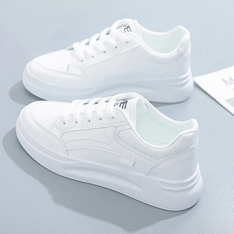 Outdoor Women Walking Shoes Skateboarding Shoes Women Sneakers/PU Leather Lace-Up Breathable Jogging Casual Sneakers