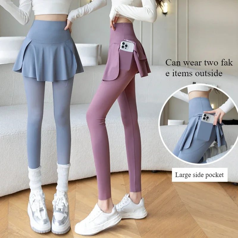 Women Fake Two Pieces Leggings Seamless Fitness Leggings High Waist/with Pocket Elastic Slim Fashion Hip Lifting Yoga Pants