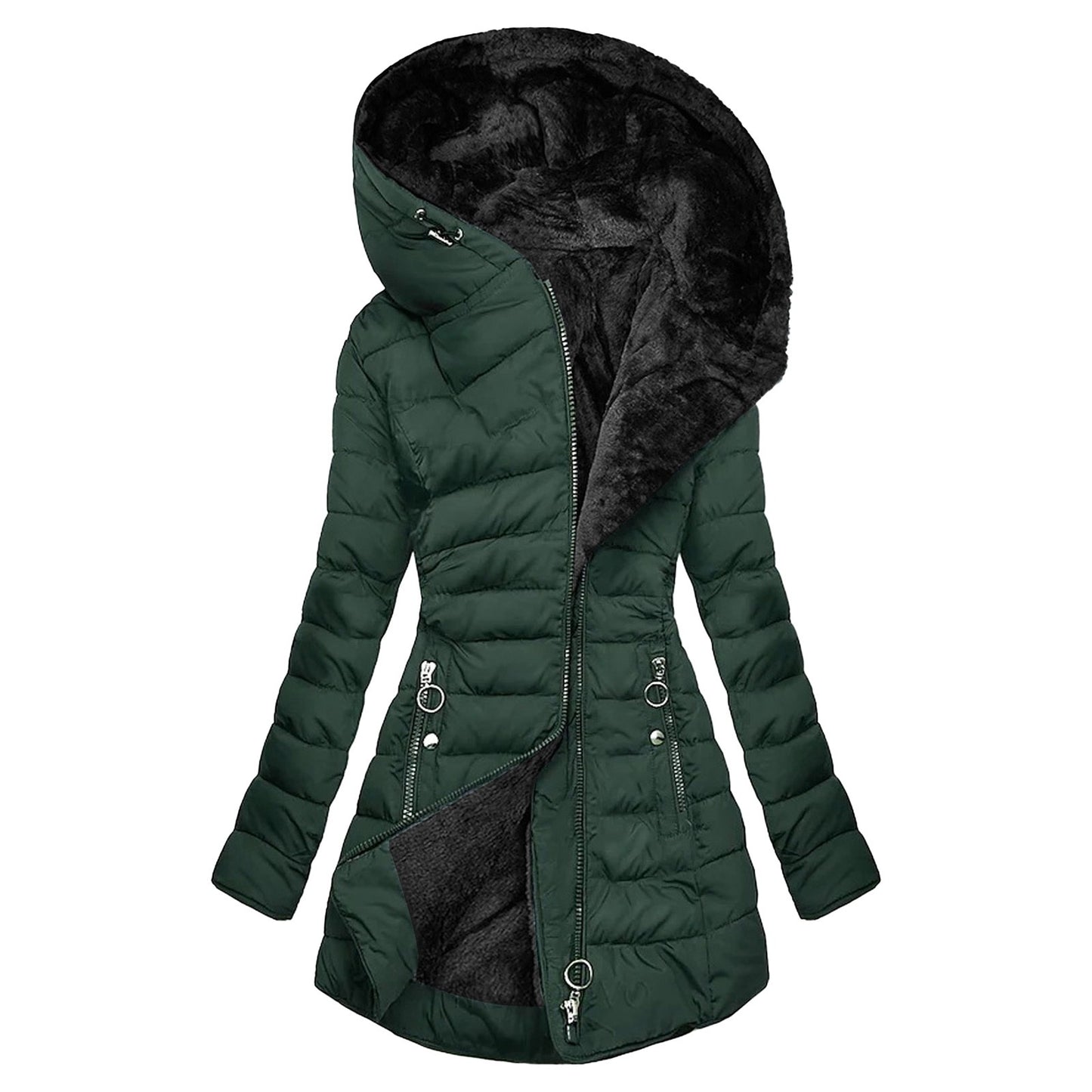 Women Attumn Winter Plush Coat Solid Composite Zipper Long Sleeve Hooded Jacket Pocket Slim Outerwear Winter Jacket For Women