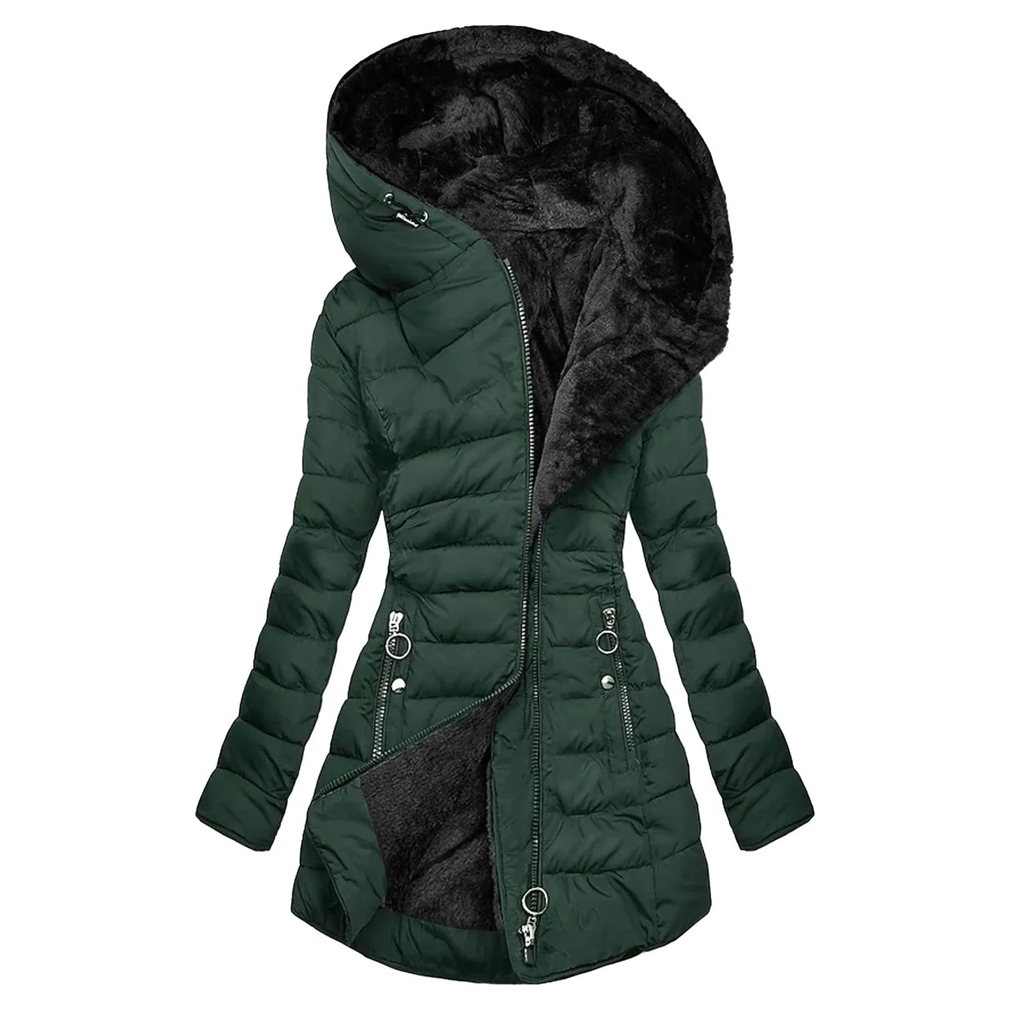 Women Attumn Winter Plush Coat Solid Composite Zipper Long Sleeve Hooded Jacket Pocket Slim Outerwear Winter Jacket For Women